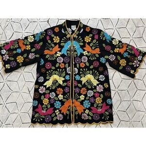 Vintage Leandra Embroidered Floral Jacket Boho Scalloped Hem Medium Unique